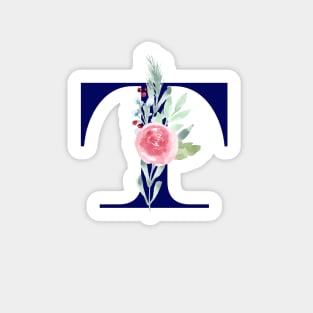 Watercolor Floral Letter T in Navy Sticker